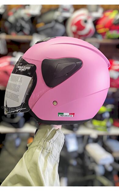 Sway Xbyc 633 Solid Şeffaf Vizörlü Yarım Motosiklet Scooter Kaskı Small Beden Pembe