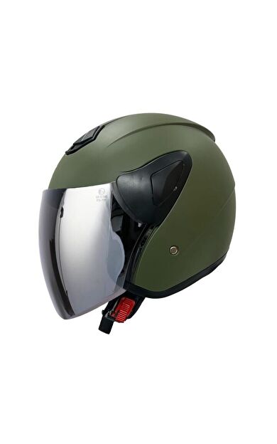 Sway Xbyc 633 Solıd Şeffaf Vizörlü Yarım Motosiklet Scooter Kaskı M Beden Mat Yeşil