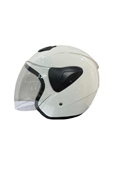 Sway Xbyc 633 Solıd Şeffaf Vizörlü Yarım Motosiklet Scooter Kaskı S Beden Beyaz