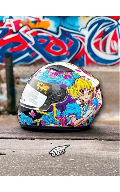 Sway 815K Full Face Şeffaf Vizör Kız Çocuk Motosiklet Kaskı L Beden Gloss Girl