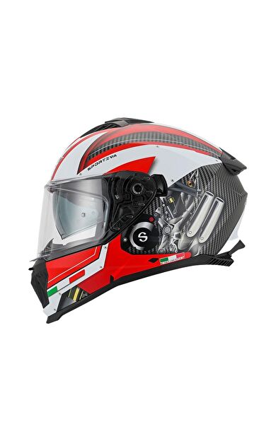 Sway Xbyc 865 Engine Full Face Güneş Gözlüklü Kapalı Motosiklet Kaskı L Beden Beyaz Kırmızı