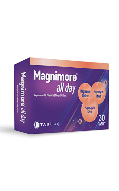 Magnimore All Day Magnezyum ve P5P (Vitamin B6) Takviye Edici Gıda 30 Tablet