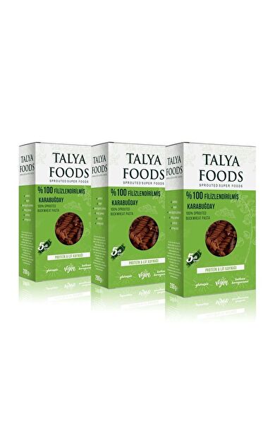 Talya Foods Filizlendirilmiş Çiğ Karabuğday Makarna Set 3x200g