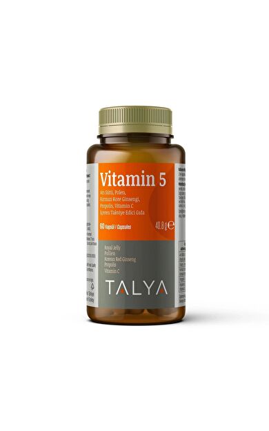 Talya Bitkisel VİTAMİN 5 Arı Sütü, Polen, Kırmızı Kore Ginsengi, Propolis, Vitamin C İçeren Takviye Edici Gıda