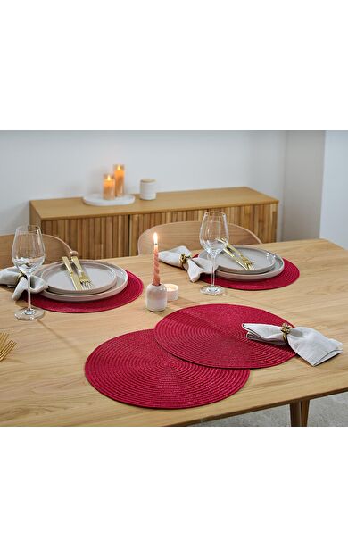 Amerikan Servis, 4 lü Set, Yuvarlak, Kırmızı