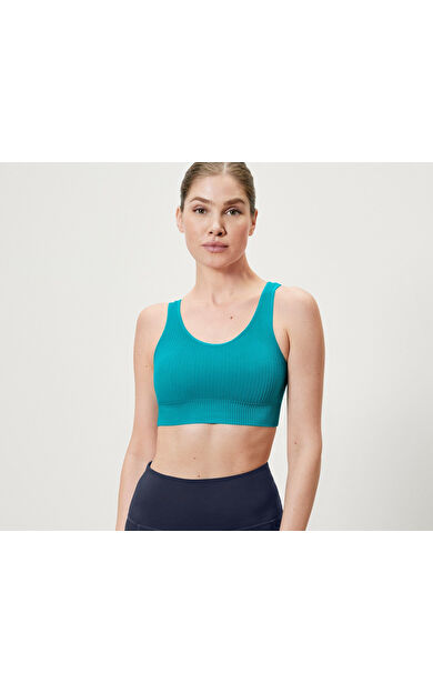 Kadın Spor Büstiyer, Dikişsiz, Turkuaz, XS