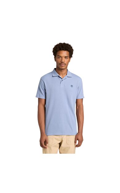 Timberland Wharf Rıver Waffle Short Sleeve Polo Erkek T-Shirt Mavi