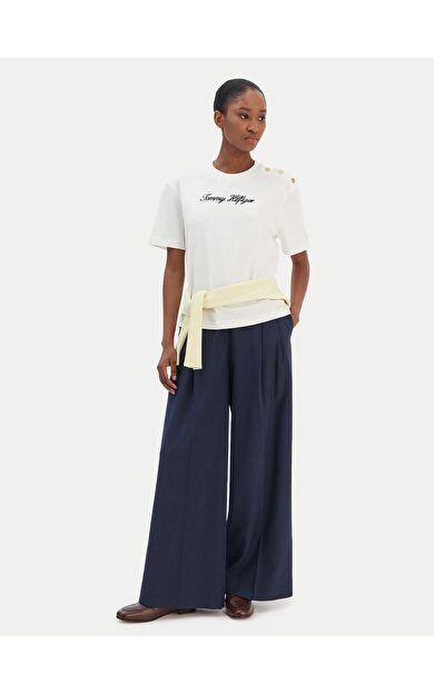 Tommy Hilfiger WW0WW47819 Gold Btn Script Mdrn Ss Kadın Tişört