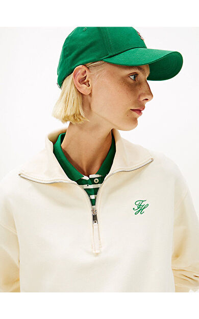 Tommy Hilfiger WW0WW49470 Th Script Half Zip Terry Kadın Sweatshirt