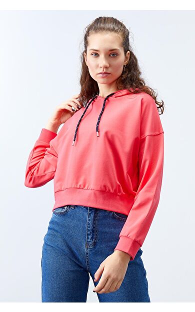 TommyLife Fuşya Uzun Kol Rahat Form Kapüşonlu Kadın Sweatshirt - 97115