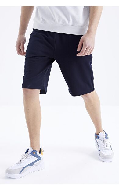 TommyLife Lacivert Bağcıklı Standart Kalıp Basic Erkek Şort - 81212