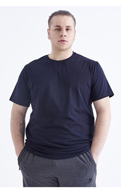 TommyLife Lacivert Basic Kısa Kol O Yaka Büyük Beden Erkek T-Shirt - 88072