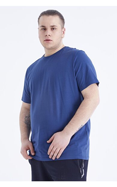 TommyLife İndigo Basic Kısa Kol O Yaka Büyük Beden Erkek T-Shirt - 88072