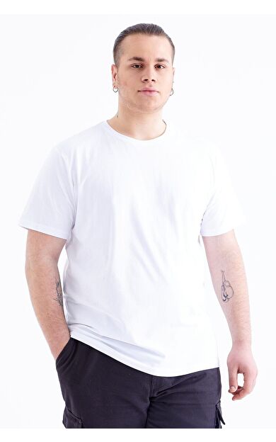 TommyLife Beyaz Basic Kısa Kol O Yaka Büyük Beden Erkek T-Shirt - 88072