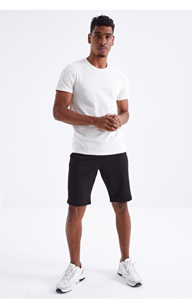 TommyLife Siyah Bağcıklı Standart Kalıp Basic Erkek Şort - 81212