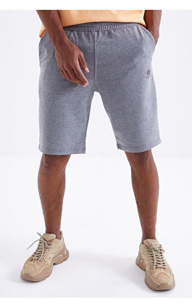 TommyLife Gri Melanj Bağcıklı Standart Kalıp Basic Erkek Şort - 81212