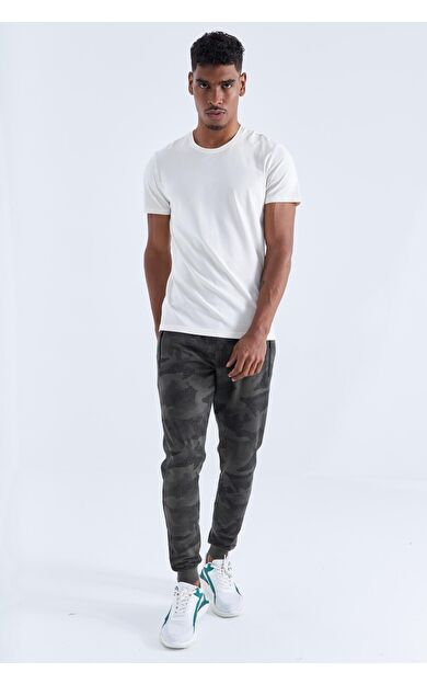 TommyLife Haki Kamuflaj Desenli Dar Kalıp  Jogger Erkek Eşofman Alt - 84754