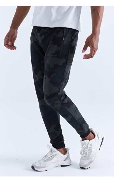 TommyLife Siyah Gölge Kamuflaj Desenli Dar Kalıp  Jogger Erkek Eşofman Alt - 84754