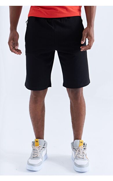TommyLife Siyah Tek Fermuar Cep Detaylı Bağcıklı Standart Kalıp Erkek Şort - 81202