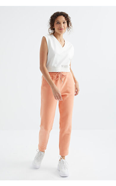 TommyLife Kavun Içi Yüksek Bel Rahat Form Geniş Paça Cepli Kadın Polar Eşofman Alt - 94623