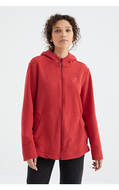 TommyLife Fiesta Kapüşonlu Fermuarlı Rahat Form Kadın Polar Sweatshirt - 97233