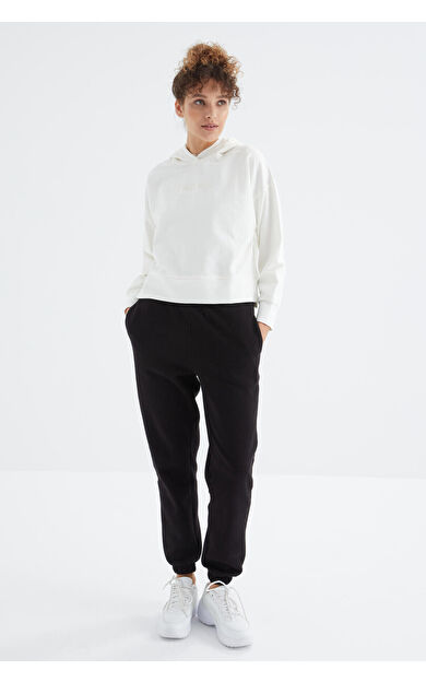 TommyLife Siyah Yüksek Bel Şardonlu 3 İplik PamukluBasic Kadın Eşofman Alt - 94624