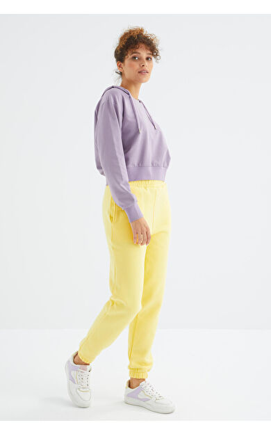 TommyLife Limon Yüksek Bel Şardonlu 3 İplik Pamuklu Basic Kadın Eşofman Alt - 94624