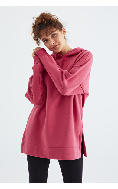 TommyLife Yaban Gülü Reglan Kol Basic Kapüşonlu Oversize Sweatshirt Sweatshirt Tunik - 97242