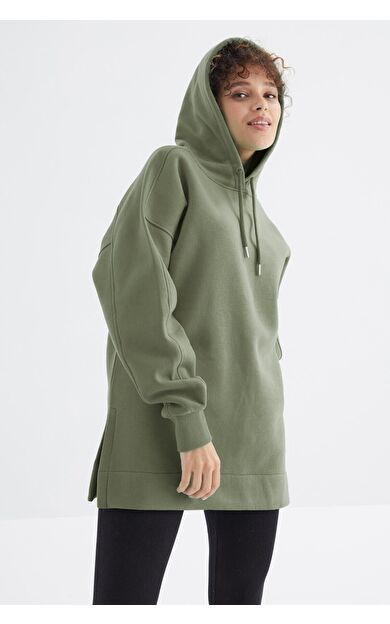 TommyLife Çağla Reglan Kol Basic Kapüşonlu Oversize Sweatshirt Tunik - 97242