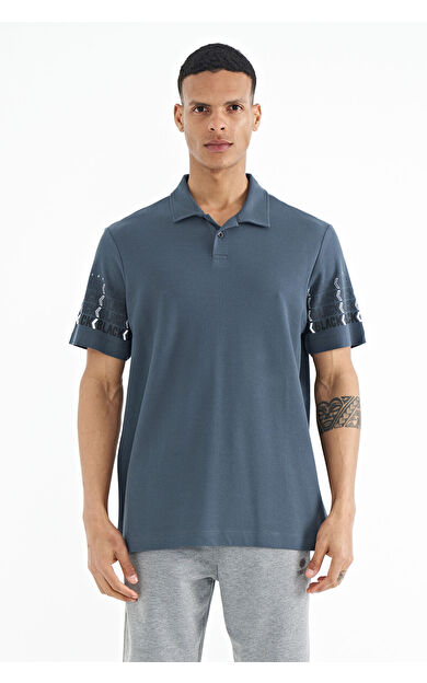 TommyLife Orman Yeşili Kol Baskı Detaylı Polo Yaka Standart Form Erkek T-shirt - 88240