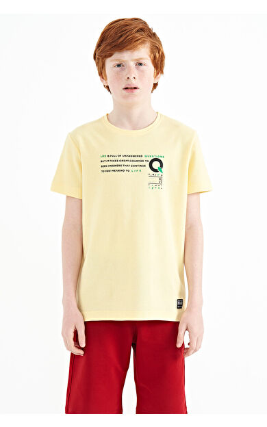 TommyLife Sarı Baskı Detaylı O Yaka Standart Kalıp Erkek Çocuk T-Shirt - 11145