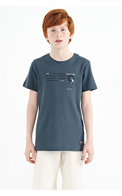TommyLife Orman Yeşili Baskı Detaylı O Yaka Standart Kalıp Erkek Çocuk T-Shirt - 11145