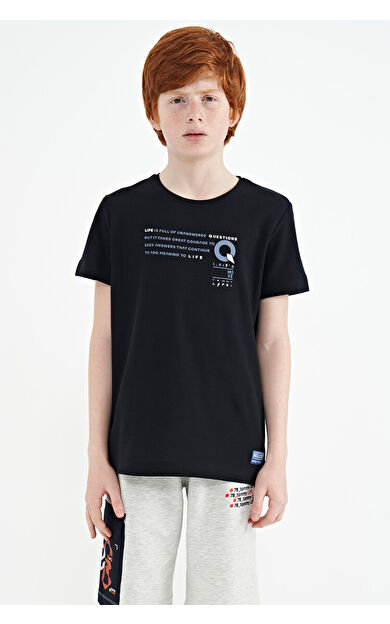 TommyLife Lacivert Baskı Detaylı O Yaka Standart Kalıp Erkek Çocuk T-Shirt - 11145