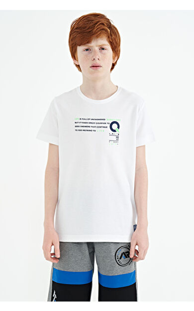 TommyLife Beyaz Baskı Detaylı O Yaka Standart Kalıp Erkek Çocuk T-Shirt - 11145