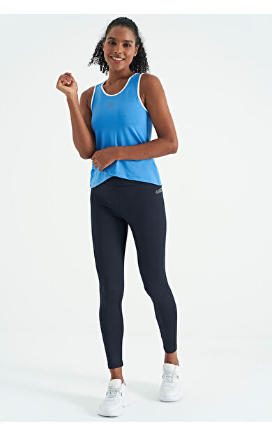 TommyLife Saks Logo Baskılı Biye Şeritli Standart Kalıp Kadın Spor Atlet - 97255