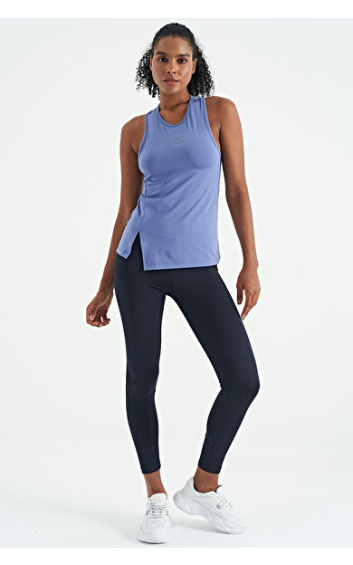 TommyLife Eflatun Yırtmaç Detaylı O Yaka Sıfır Kollu Standart Kalıp Kadın Spor Atlet - 97256