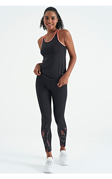 TommyLife Siyah Çift Askılı Sırt Detaylı Standart Kalıp Kadın Spor Atlet - 97258