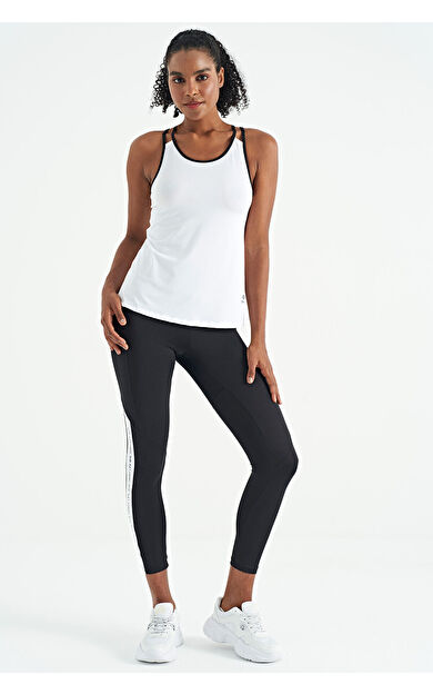 TommyLife Beyaz Çift Askılı Sırt Detaylı Standart Kalıp Kadın Spor Atlet - 97258