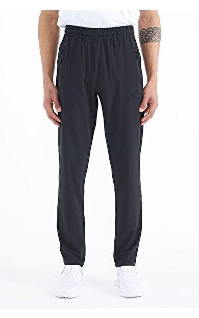 TommyLife Siyah Erkek Fermuarlı Üç Cepli Standart Kalıp Klasik Paça Eşofman Alt - 84768