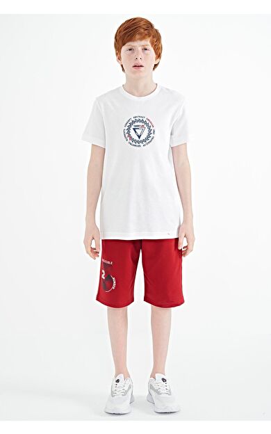 TommyLife Beyaz Nakış İşleme Detaylı O Yaka Standart Kalıp Erkek Çocuk T-Shirt - 11115
