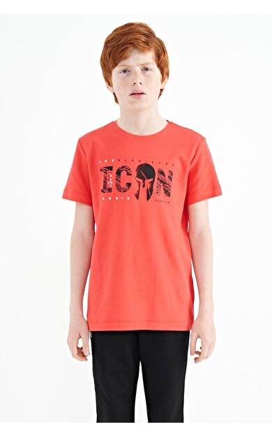 TommyLife Coral Ön Yazı Nakışlı O Yaka Standart Kalıp Erkek  Çocuk T-Shirt - 11118