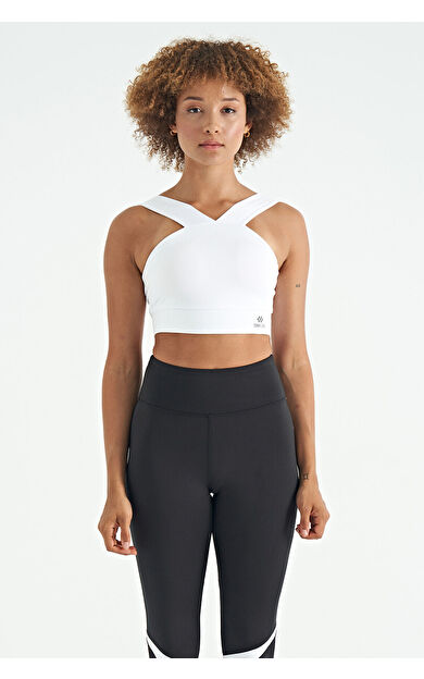 TommyLife Beyaz Logo Baskılı Dar Kalıp Dalgıç Kumaş Kadın Büstiyer - 97259