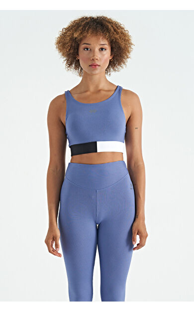 TommyLife Eflatun Renk Bloklu Logo Baskılı Dar Kalıp Fitilli Kadın Büstiyer - 97275