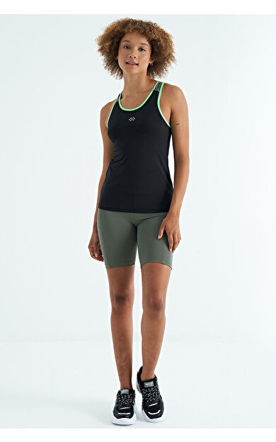 TommyLife Siyah Sırt Detaylı Baskılı Standart Kalıp Kadın Atlet - 97269