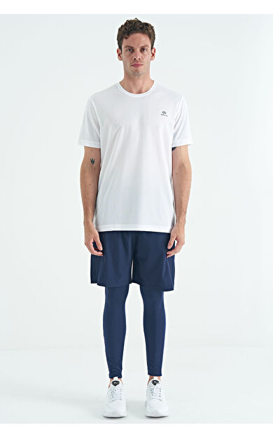 TommyLife İndigo Arka Bilek Baskı Detaylı Yüksek Bel Slim Fit Aktif Spor Erkek Tayt - 84988