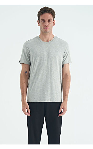 TommyLife Gri Melanj Erkek Basic Kısa Kol Standart Kalıp O Yaka T-shirt - 87911