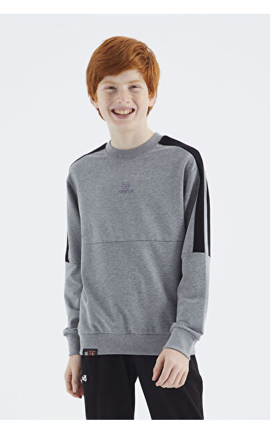 TommyLife Gri Melanj Basic O Yaka Erkek Çocuk Sweatshirt - 11182