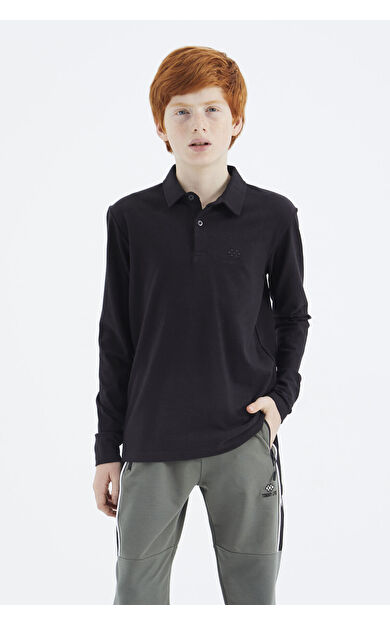 TommyLife Siyah Polo Yaka Basic Erkek Çocuk T-Shirt - 11171