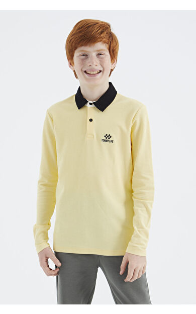 TommyLife Sarı Polo Yaka Basic Erkek Çocuk T-Shirt - 11171