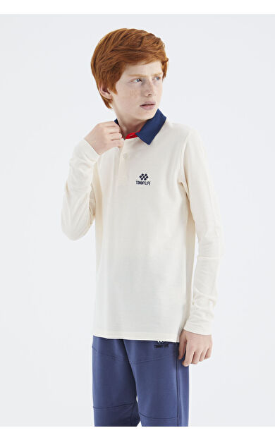 TommyLife Ekru Polo Yaka Basic Erkek Çocuk T-Shirt - 11171